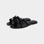 Hermès Oran Sandals Crystal Embellished Black Suede