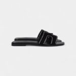 Hermès Oran Sandals Crystal Embellished Black Suede