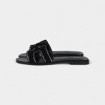 Hermès Oran Sandals Crystal Embellished Black Suede