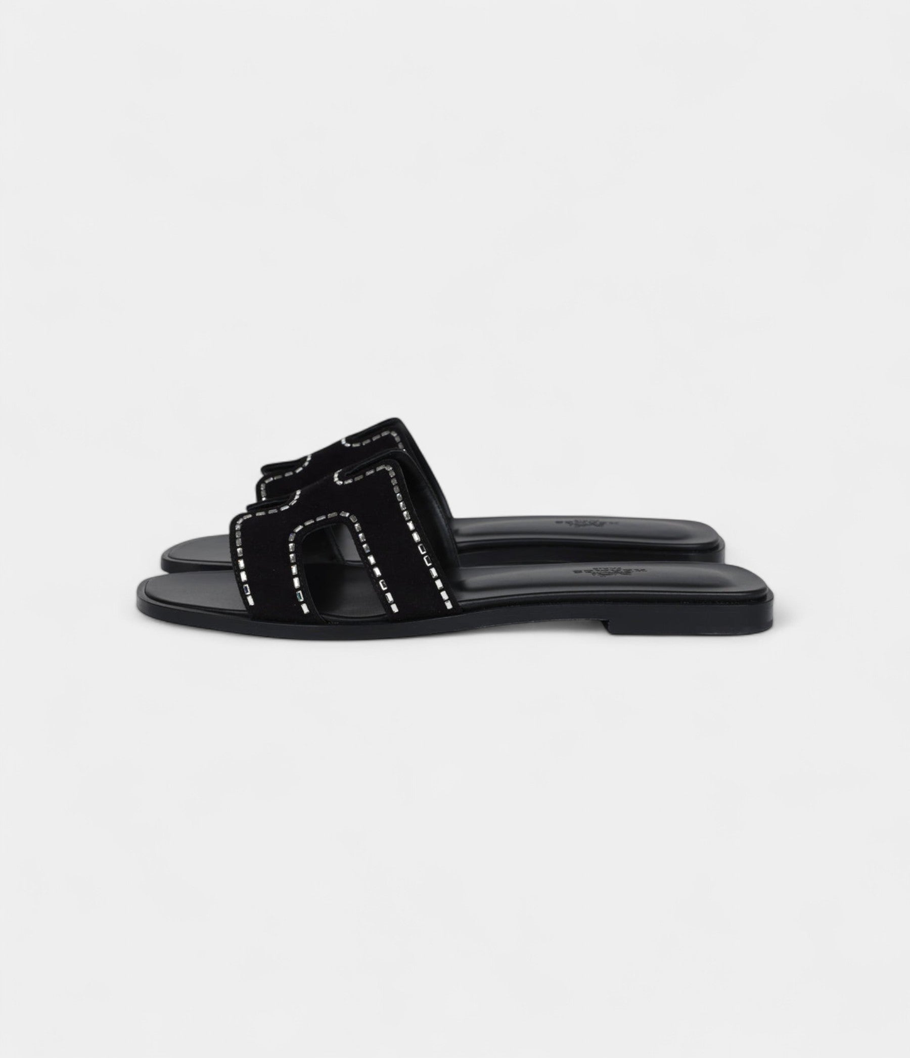 Hermès Oran Sandals Crystal Embellished Black Suede
