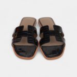 Hermès Oran Sandals Marine Shiny Alligator