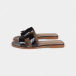 Hermès Oran Sandals Marine Shiny Alligator