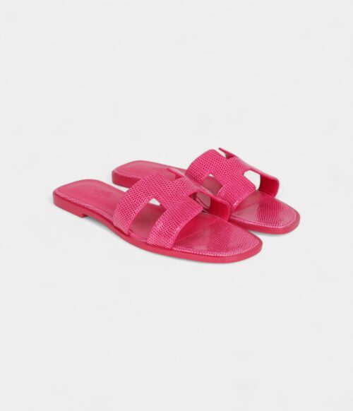 Hermès Oran Sandals Rose Flash Lizard