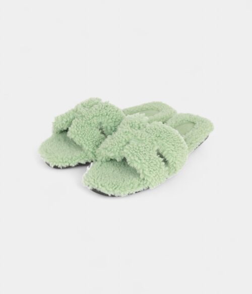 Hermès Oran Sandals Water Green Woolskin