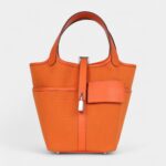 Hermès Picotin Lock 18 Cargo Orange Swift and Toile Canvas Palladium Hardware