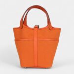 Hermès Picotin Lock 18 Cargo Orange Swift and Toile Canvas Palladium Hardware
