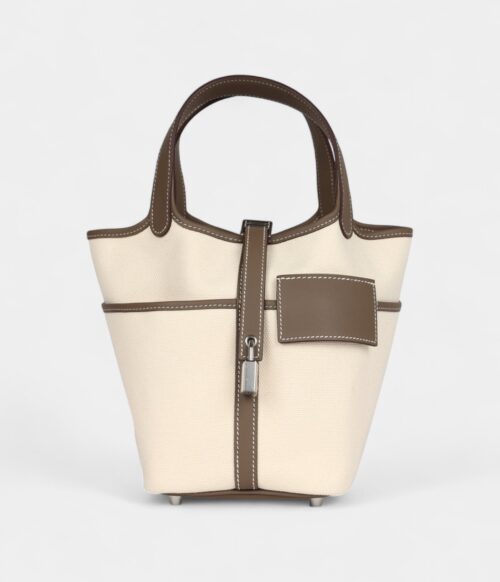 Hermès Picotin Lock 18 Cargo Toile Canvas and Etoupe Swift Palladium Hardware