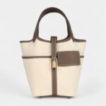 Hermès Picotin Lock 18 Ecru Toile Canvas and Etoupe Swift Gold Hardware
