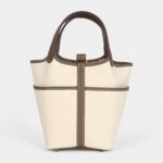 Hermès Picotin Lock 18 Ecru Toile Canvas and Etoupe Swift Gold Hardware