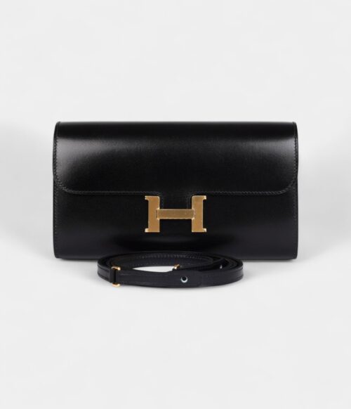 Hermès Rock Constance Wallet To Go Black Box Leather with Gold Hardware