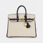 Hermès Birkin 25 Craie and Black Togo Brushed Gold Hardware