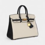 Hermès Birkin 25 Craie and Black Togo Brushed Gold Hardware