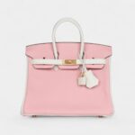 Hermès Birkin 25 Rose Sakura and White Clemence Brushed Gold Hardware