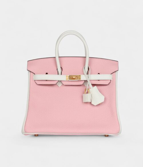 Hermès Birkin 25 Rose Sakura and White Clemence Brushed Gold Hardware