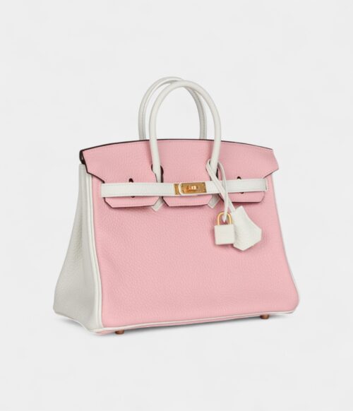 Hermès Birkin 25 Rose Sakura and White Clemence Brushed Gold Hardware
