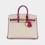 Hermès Birkin Sellier 25 Craie and Rose Pourpre Epsom Brushed Gold Hardware