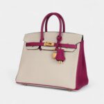 Hermès Birkin Sellier 25 Craie and Rose Pourpre Epsom Brushed Gold Hardware