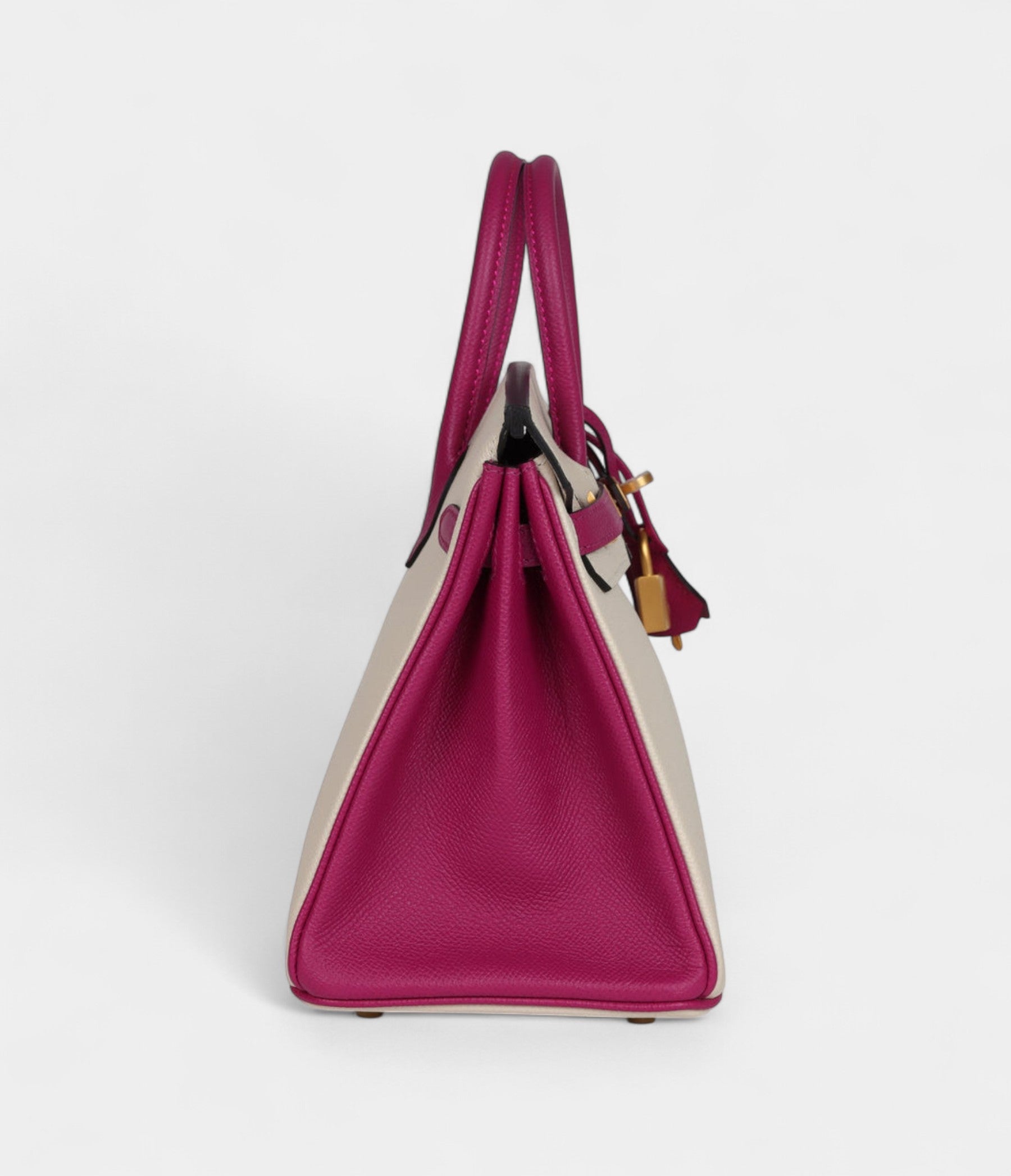 Hermès Birkin Sellier 25 Craie and Rose Pourpre Epsom Brushed Gold Hardware