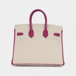 Hermès Birkin Sellier 25 Craie and Rose Pourpre Epsom Brushed Gold Hardware