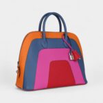 Hermès "Sunset" Rainbow Bolide 31 Abricot, Bleu Agate, Magnolia and Rouge Casaque Epsom Palladium Hardware