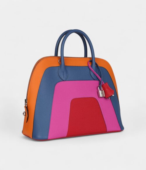 Hermès "Sunset" Rainbow Bolide 31 Abricot, Bleu Agate, Magnolia and Rouge Casaque Epsom Palladium Hardware