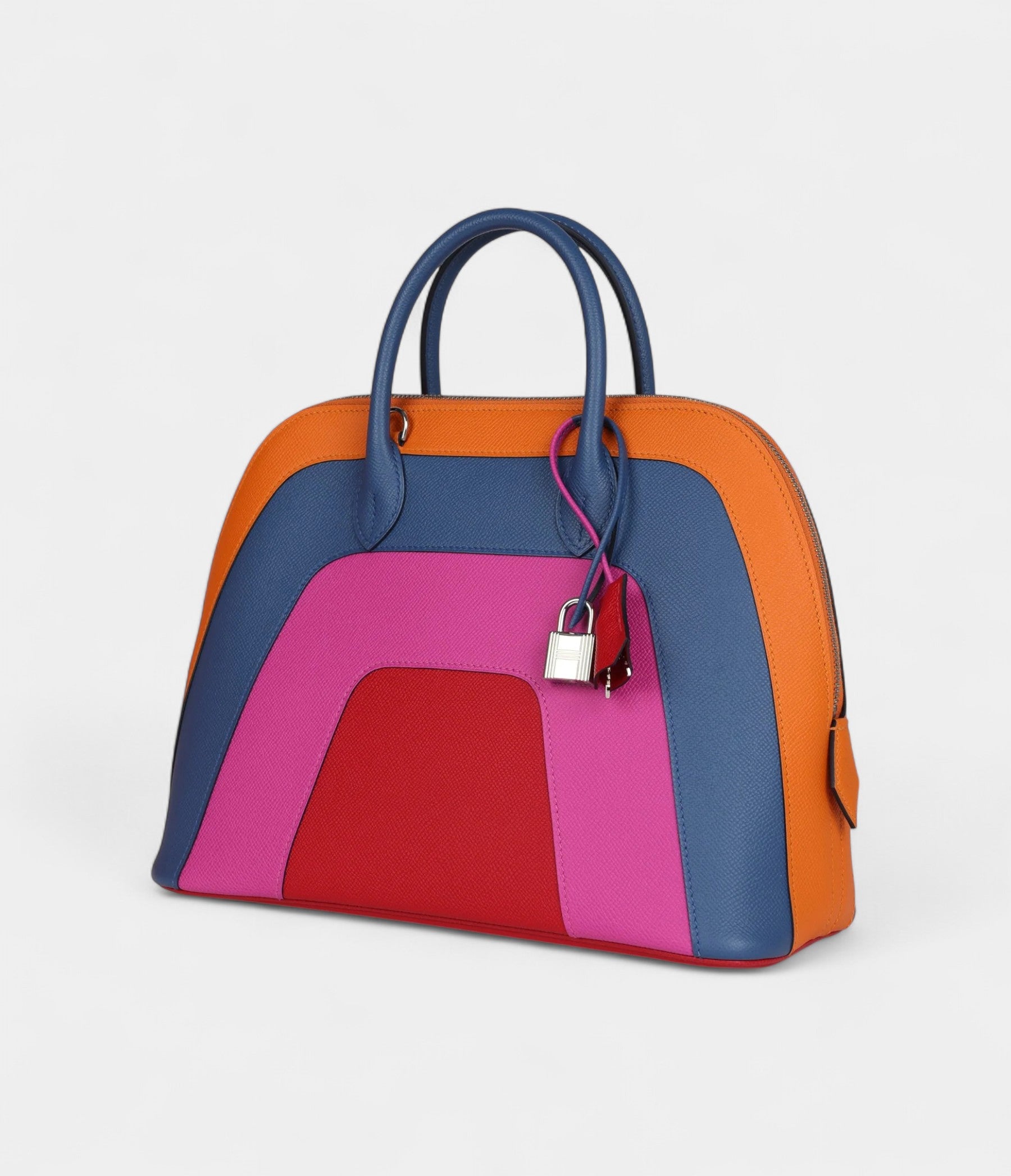 HermesSunsetRainbowBolide31Abricot_BleuAgate_MagnoliaandRougeCasaqueEpsomPalladiumHardware_4.jpg Hermès "Sunset" Rainbow Bolide 31 Abricot, Bleu Agate, Magnolia and Rouge Casaque Epsom Palladium Hardware