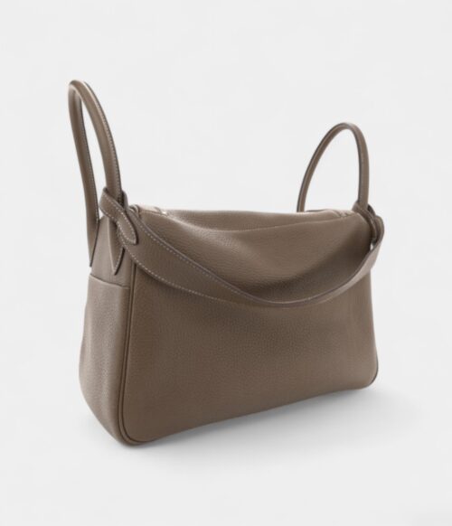Hermes Taurillon Clemence Lindy 30 Etoupe Bag