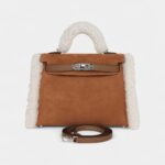 Hermès Teddy Kelly 20 Chamois Shearling and Swift Palladium Hardware