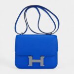 Hermes Verso Mini Constance 18 Bag Bleu Hydra and Deep Bleu Chevre Leather with Palladium Hardware