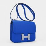 Hermes Verso Mini Constance 18 Bag Bleu Hydra and Deep Bleu Chevre Leather with Palladium Hardware