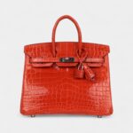 Hermès Birkin 25 Orange Poppy Shiny Niloticus Crocodile Palladium Hardware