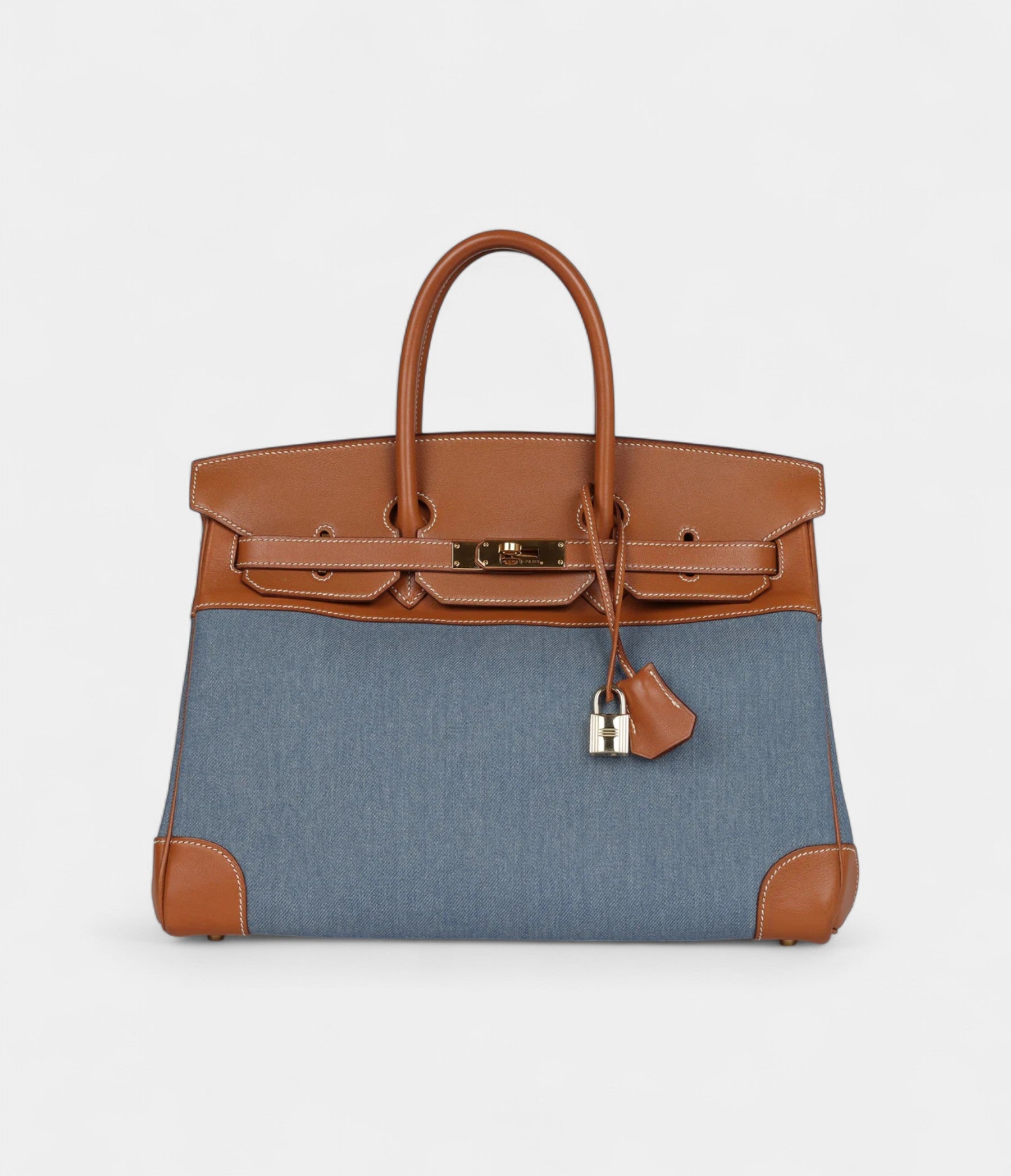 Vintage Hermès Birkin 35 Blue Denim and Gold Gulliver Gold Hardware