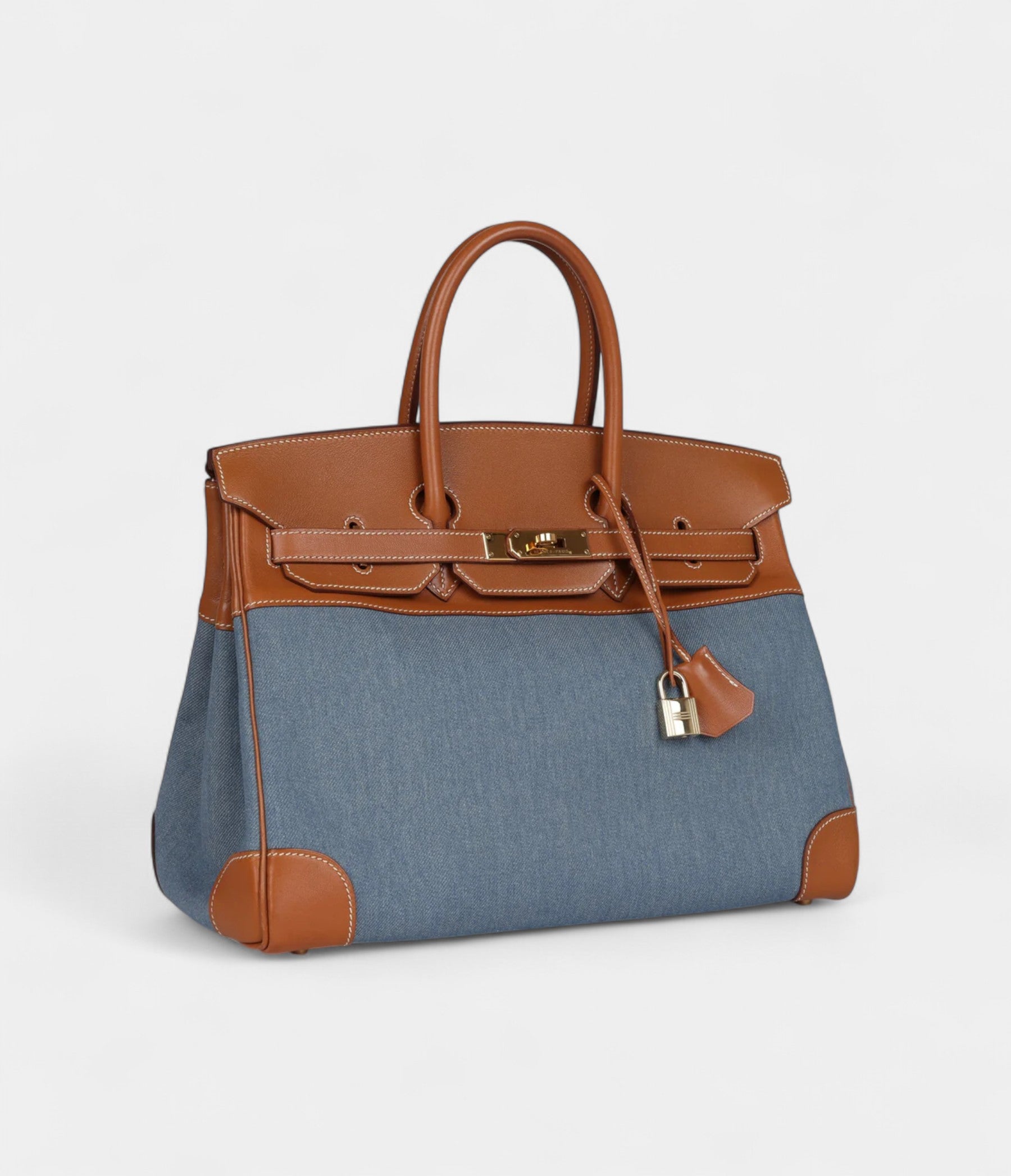 Vintage Hermès Birkin 35 Blue Denim and Gold Gulliver Gold Hardware