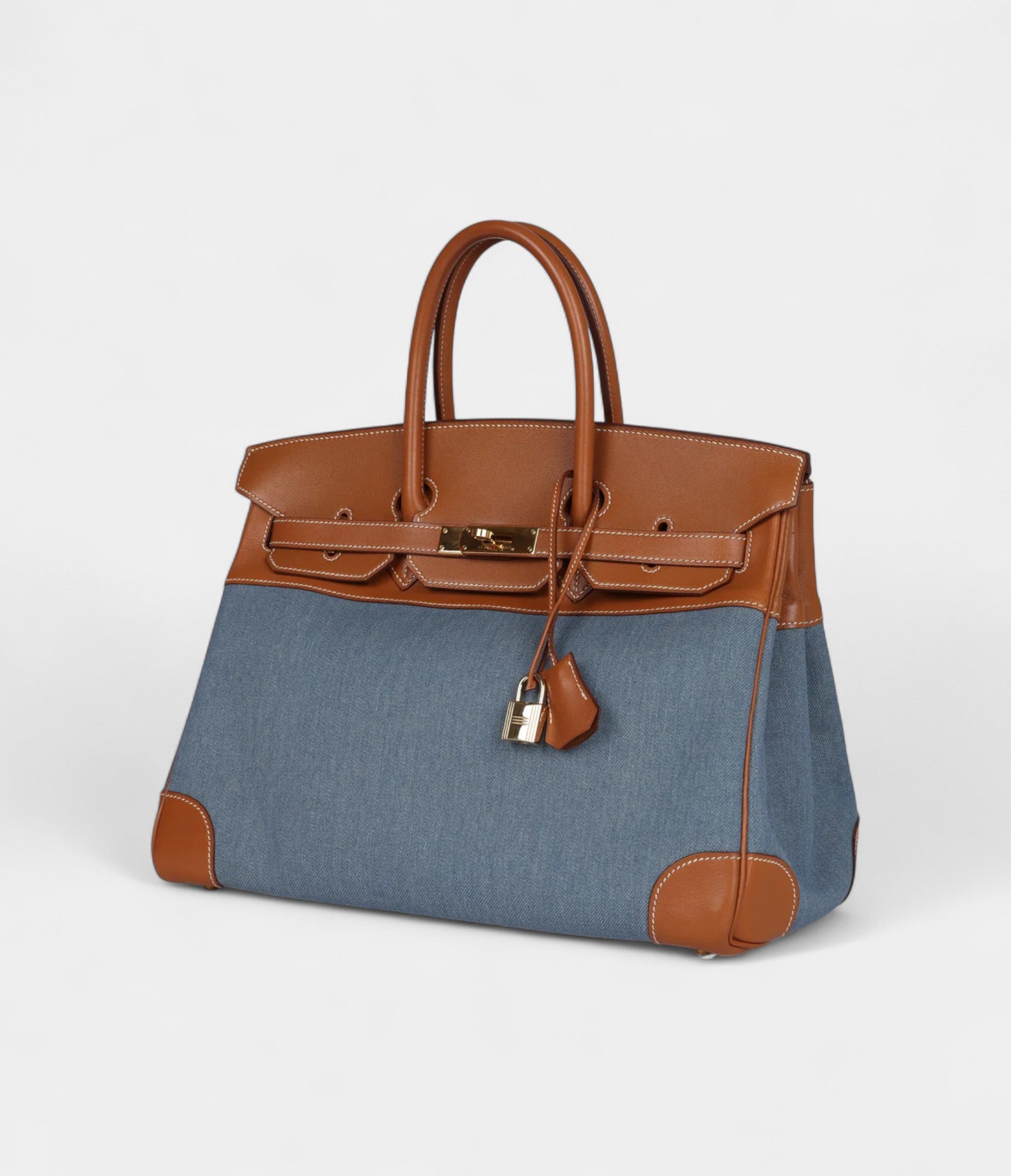 Vintage Hermès Birkin 35 Blue Denim and Gold Gulliver Gold Hardware