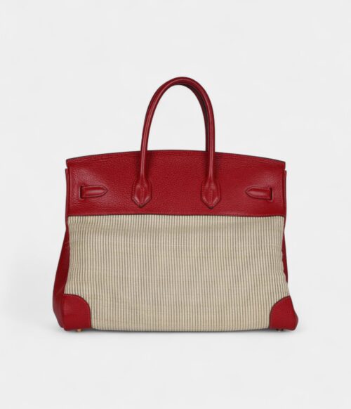 Vintage Hermès Birkin 35 Rouge Vif Buffalo and Crinoline Gold Hardware