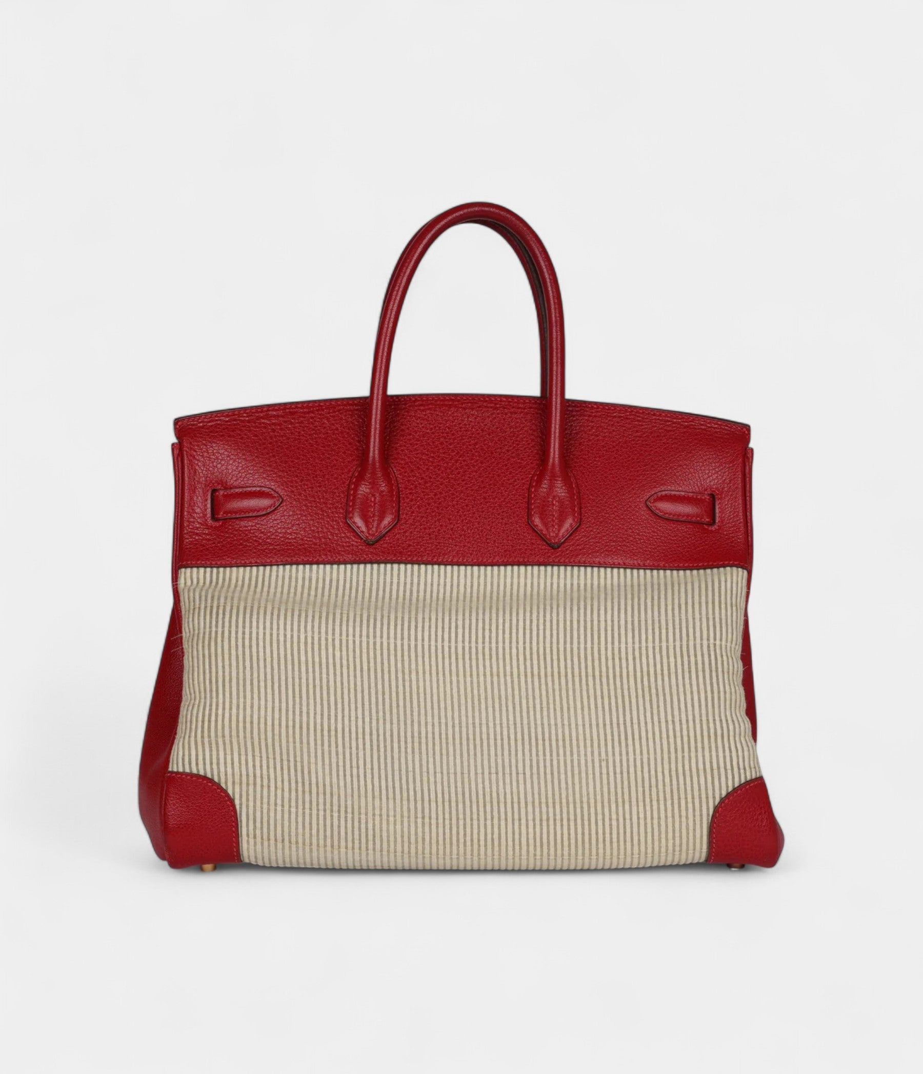 Vintage Hermès Birkin 35 Rouge Vif Buffalo and Crinoline Gold Hardware