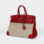 Vintage Hermès Birkin 35 Rouge Vif Buffalo and Crinoline Gold Hardware