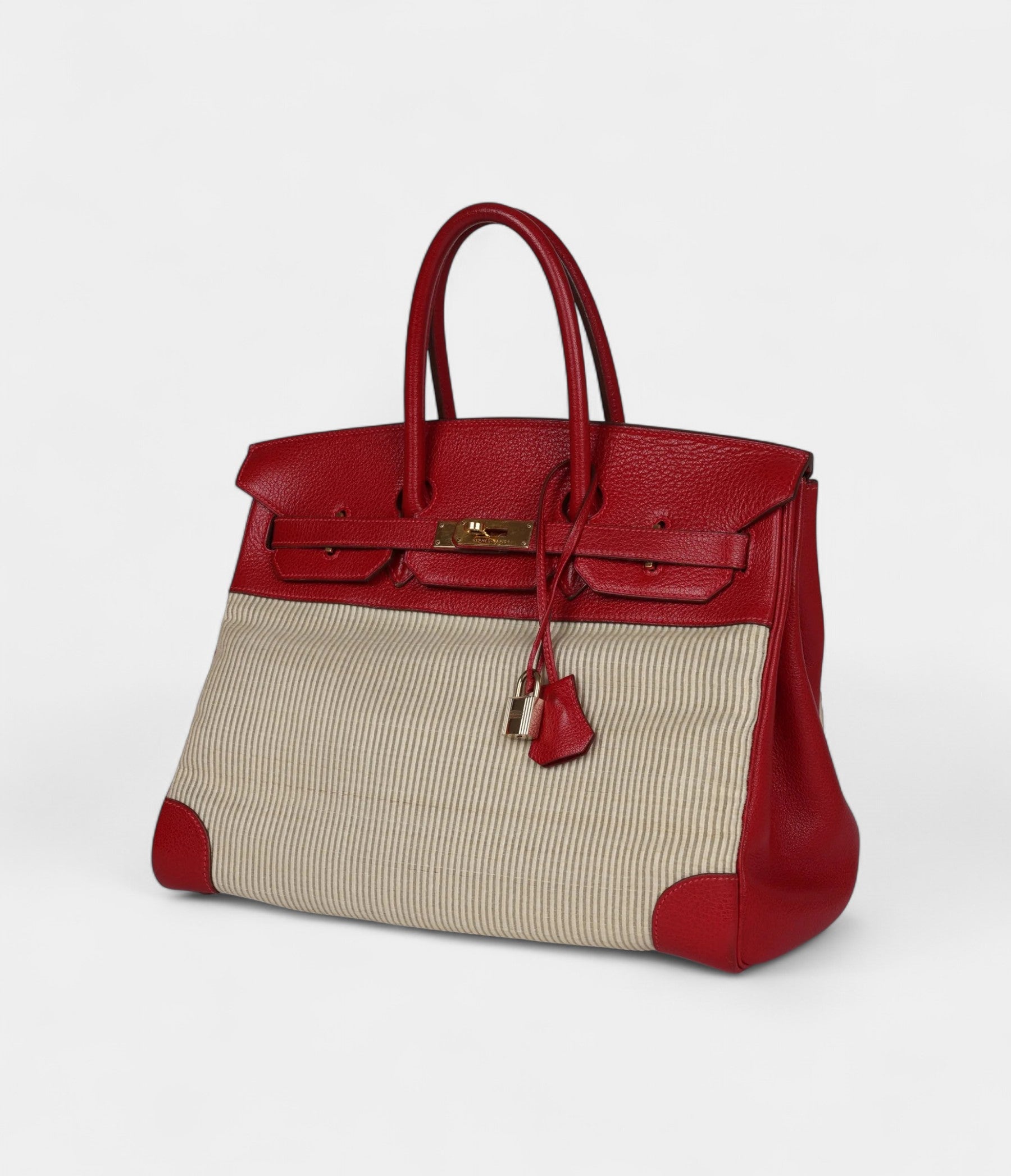 Vintage Hermès Birkin 35 Rouge Vif Buffalo and Crinoline Gold Hardware