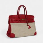 Vintage Hermès Birkin 35 Rouge Vif Buffalo and Crinoline Gold Hardware