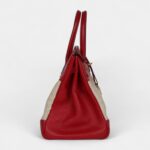 Vintage Hermès Birkin 35 Rouge Vif Buffalo and Crinoline Gold Hardware