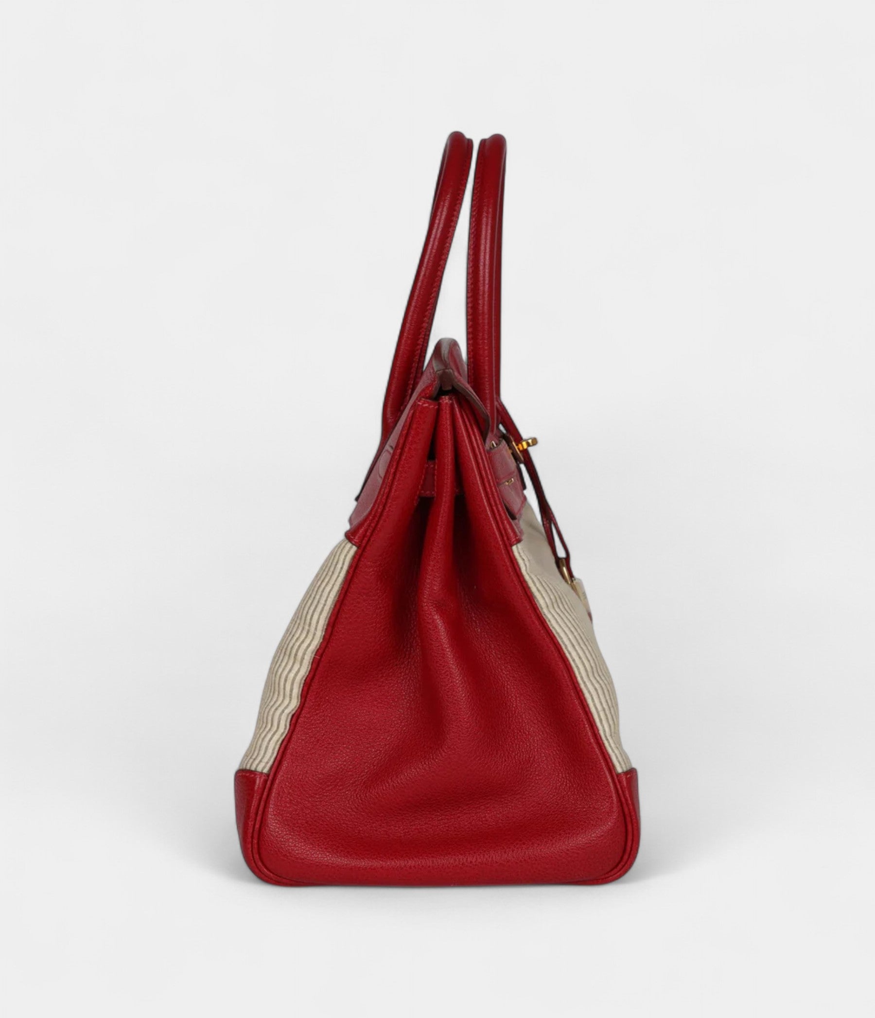 Vintage Hermès Birkin 35 Rouge Vif Buffalo and Crinoline Gold Hardware