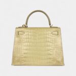 Vintage Hermes Kelly 28 Celadon Natura Shiny Alligator Gold Hardware