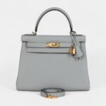 Vintage Hermes Kelly 28 Glacier Blue Togo Gold Hardware