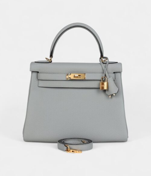 Vintage Hermes Kelly 28 Glacier Blue Togo Gold Hardware