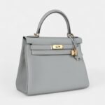 Vintage Hermes Kelly 28 Glacier Blue Togo Gold Hardware