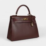 Vintage Hermes Kelly 28 Noisette Box Gold Hardware