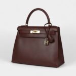 Vintage Hermes Kelly 28 Noisette Box Gold Hardware