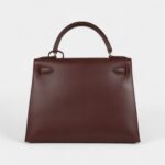 Vintage Hermes Kelly 28 Noisette Box Gold Hardware