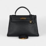 Vintage Hermès Kelly 32 Black Ardennes Gold Hardware