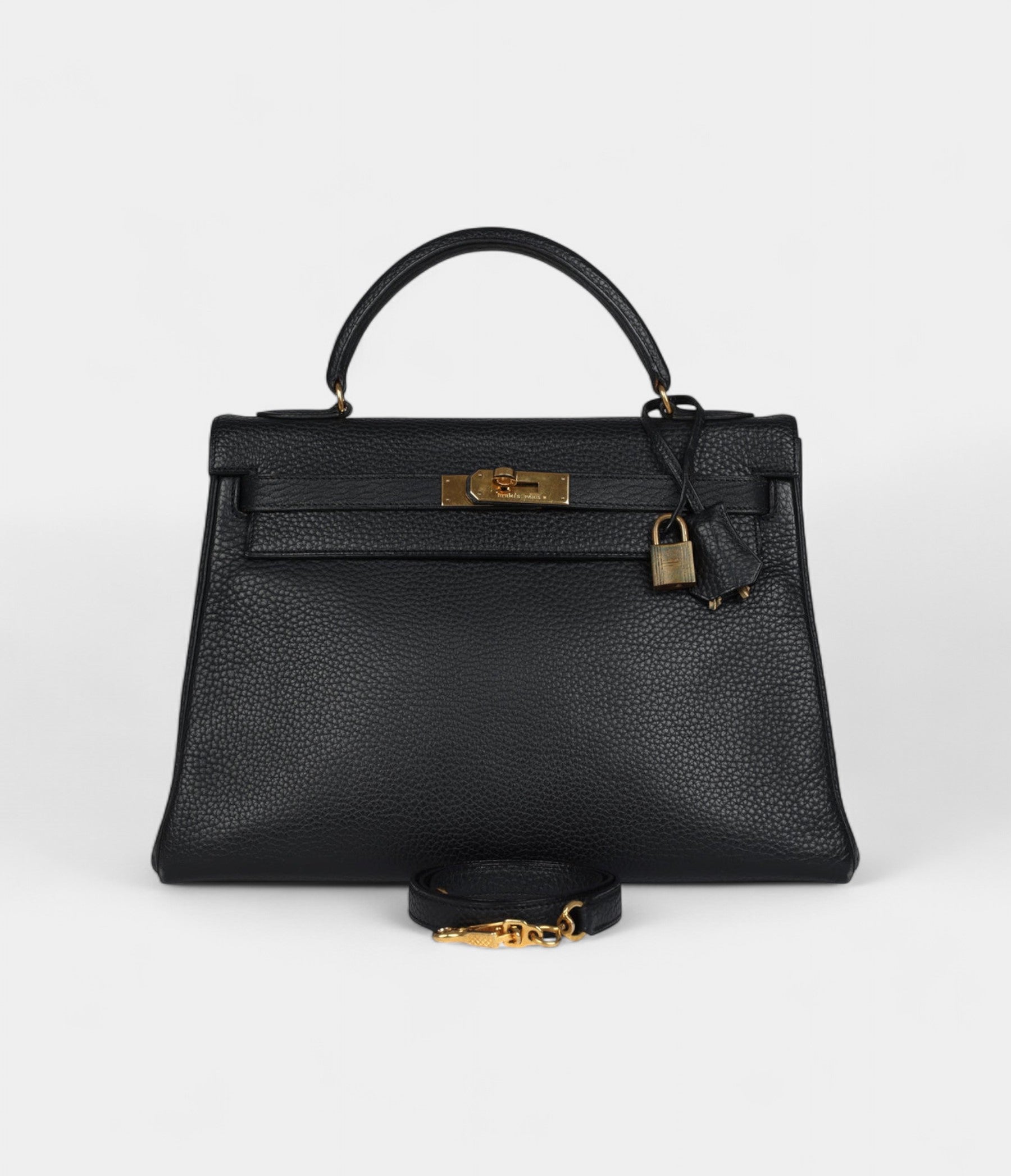Vintage Hermès Kelly 32 Black Ardennes Gold Hardware